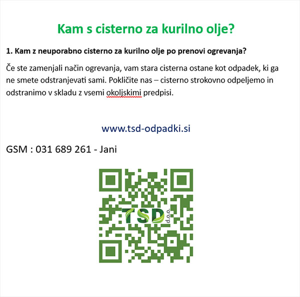 Kam s cisterno za kurilno olje Kam s cisterno za kurilno olje Kam z neuporabno cisterno za kurilno olje po prenovi ogrevanja