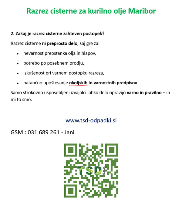 Razrez cisterne za kurilno olje Maribor