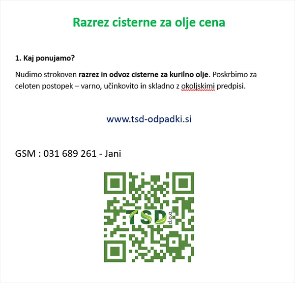 Razrez cisterne za olje cena Razrez cisterne za olje cena