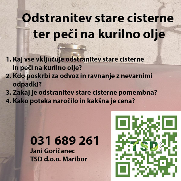 Odstranitev stare cisterne ter peči na kurilno olje