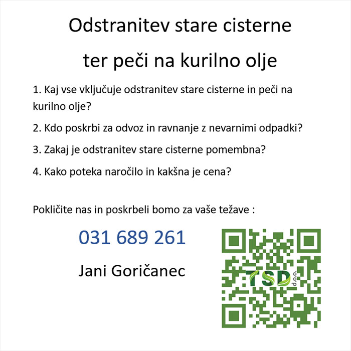 Odstranitev stare cisterne ter peči na kurilno olje