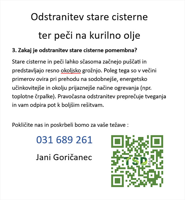Odstranitev stare cisterne ter peči na kurilno olje - Zakaj je odstranitev stare cisterne pomembna?