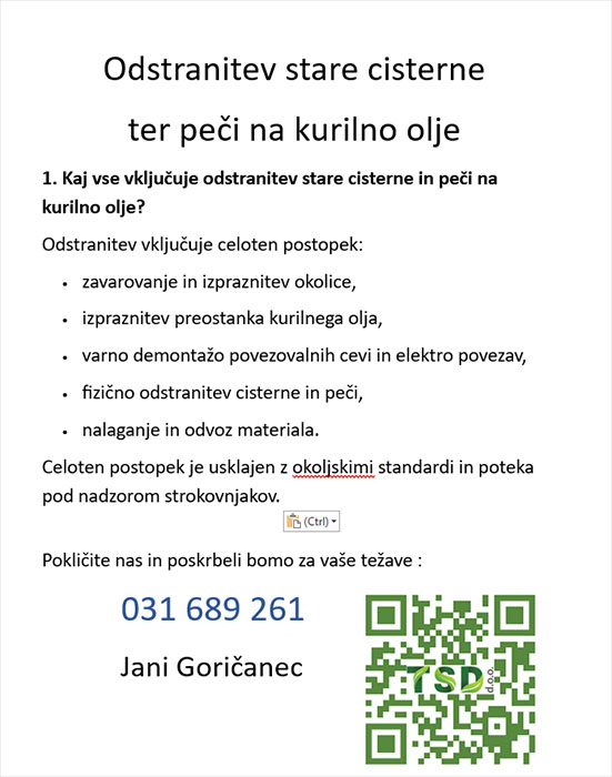 Odstranitev stare cisterne ter peči na kurilno olje - kaj vključuje?