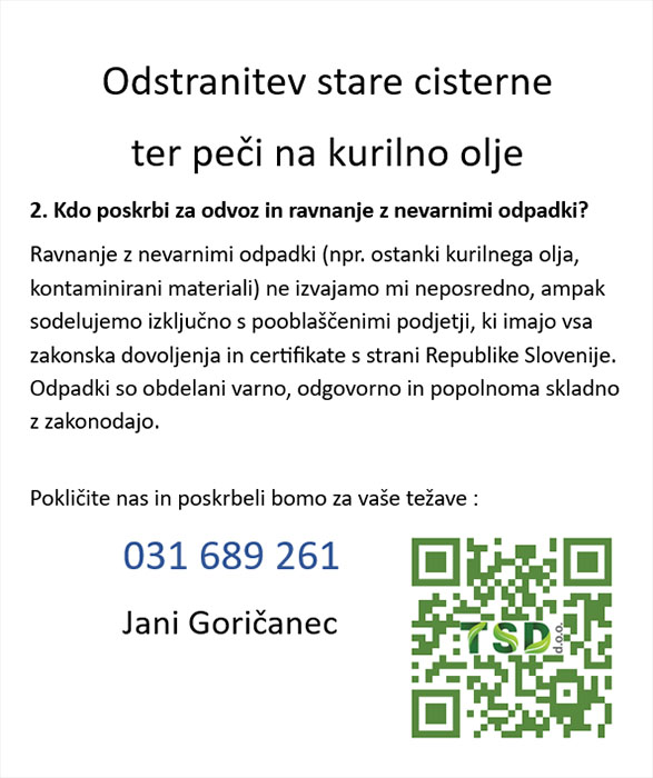 Odstranitev stare cisterne ter peči na kurilno olje - poskrbimo