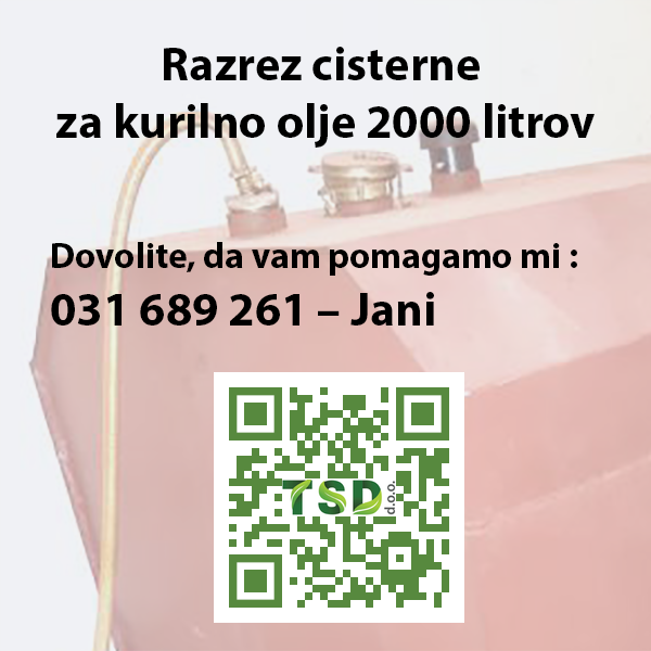 Razrez cisterne za kurilno olje 2000 litrov