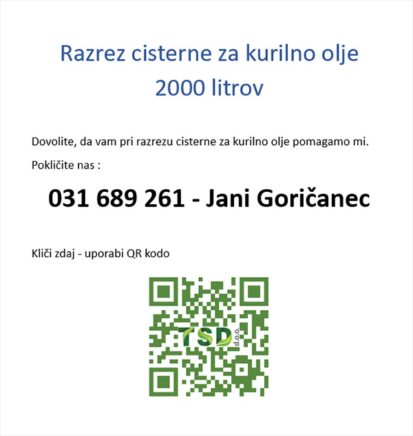 Razrez cisterne za kurilno olje 2000 litrov
