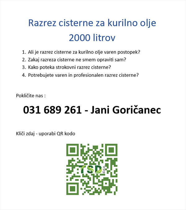 Razrez cisterne za kurilno olje 2000 litrov